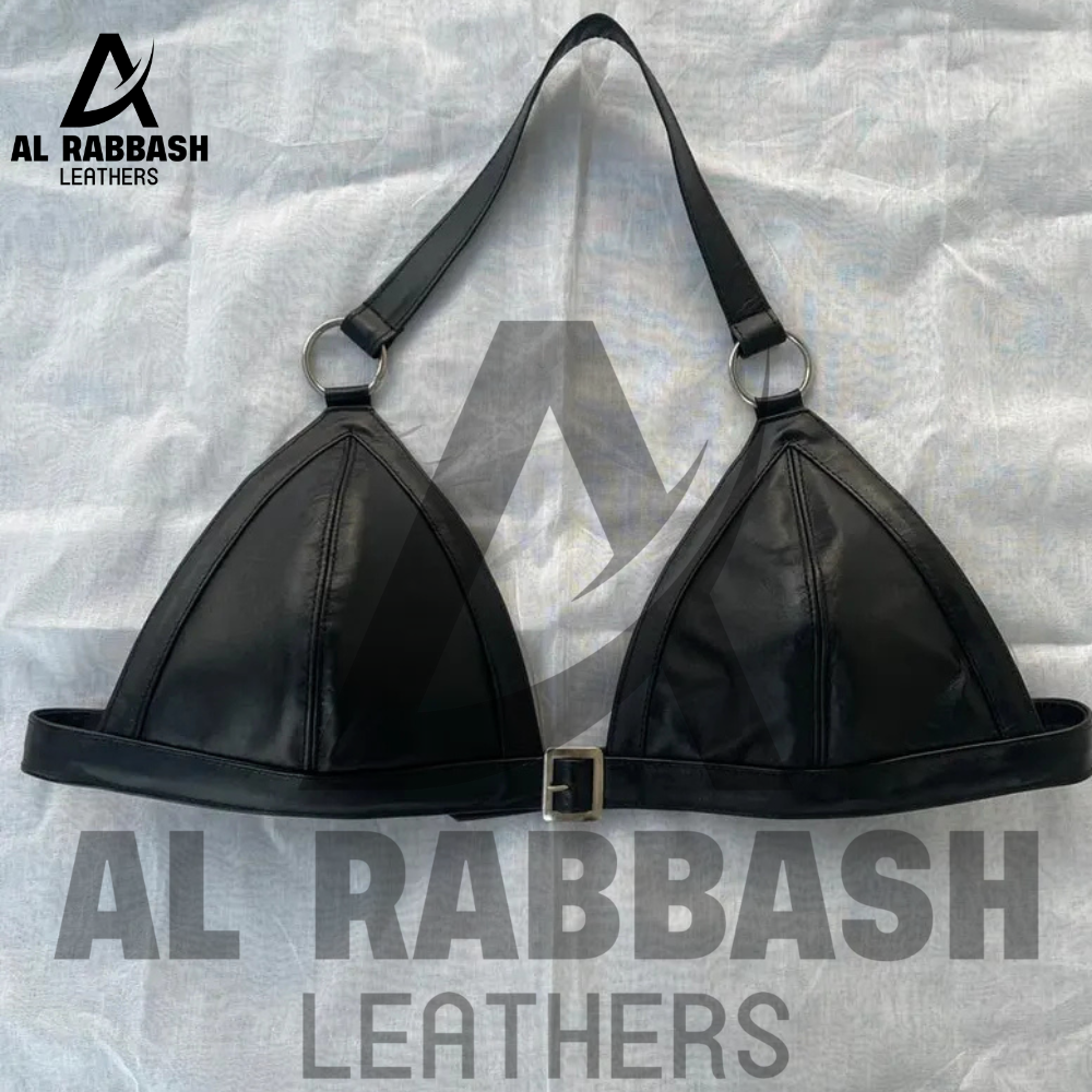 Handmade Black Leather Bikini Set For Women - Two-Piece Buckled Lingerie - Image 3