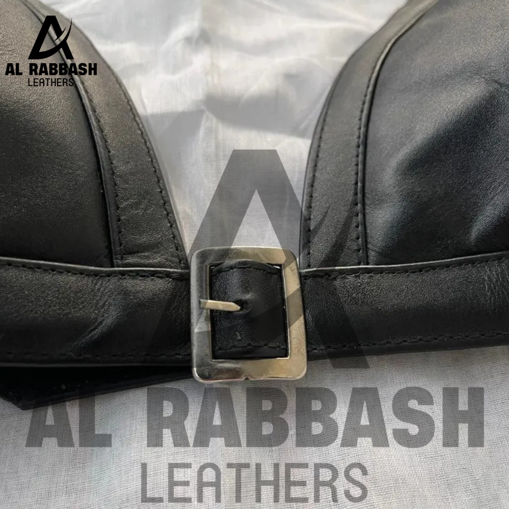 Handmade Black Leather Bikini Set For Women - Two-Piece Buckled Lingerie - Image 4