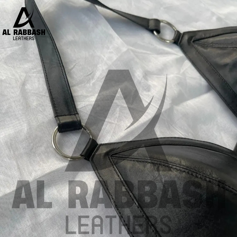 Handmade Black Leather Bikini Set For Women - Two-Piece Buckled Lingerie - Image 5