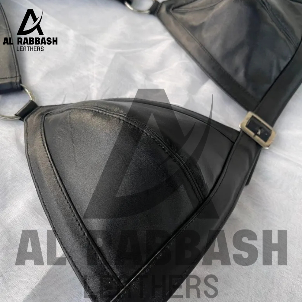 Handmade Black Leather Bikini Set For Women - Two-Piece Buckled Lingerie - Image 6