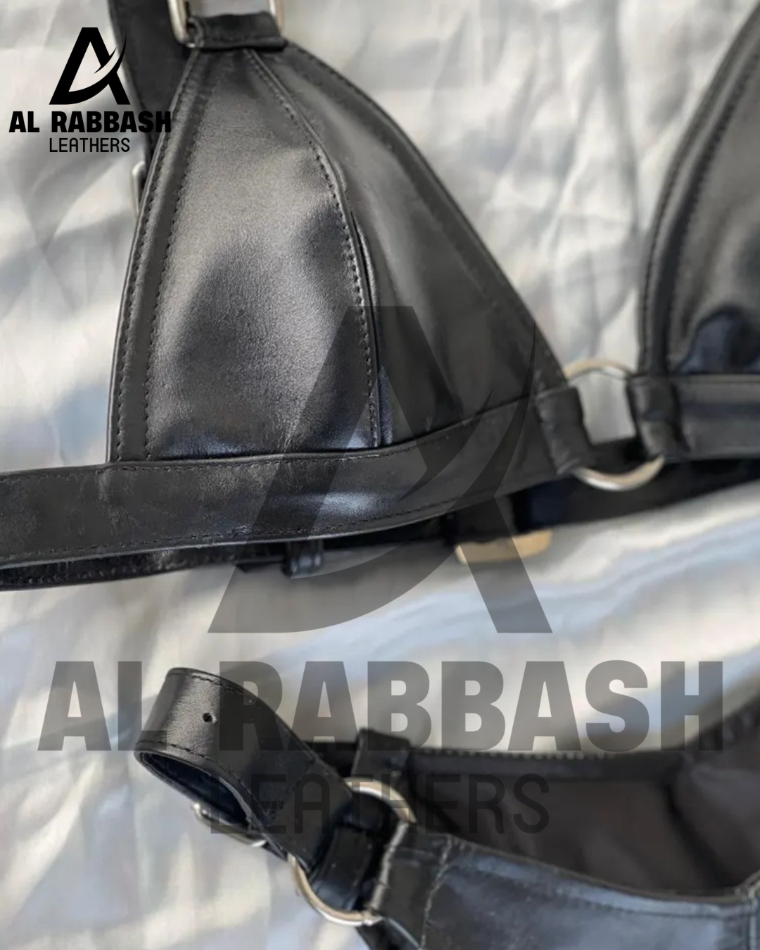 Handmade Black Leather Bikini Set: Handmade Lingerie Triangle Top & High Cut Bottom with Rings - Image 7