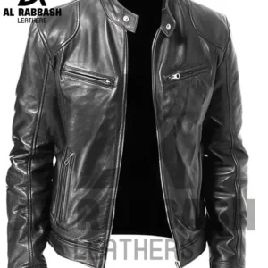 Cafe Racer Motorcycle Biker Leather Jacket Black Genuine Soft Sheep Skin Leather