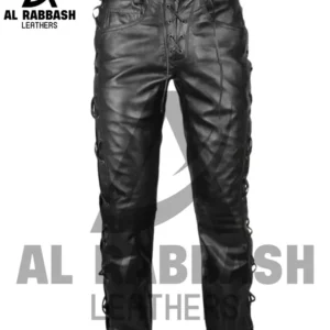 Men's Genuine Leather Pants with Zipper Soft Lambskin Leather Biker Trouser Pant