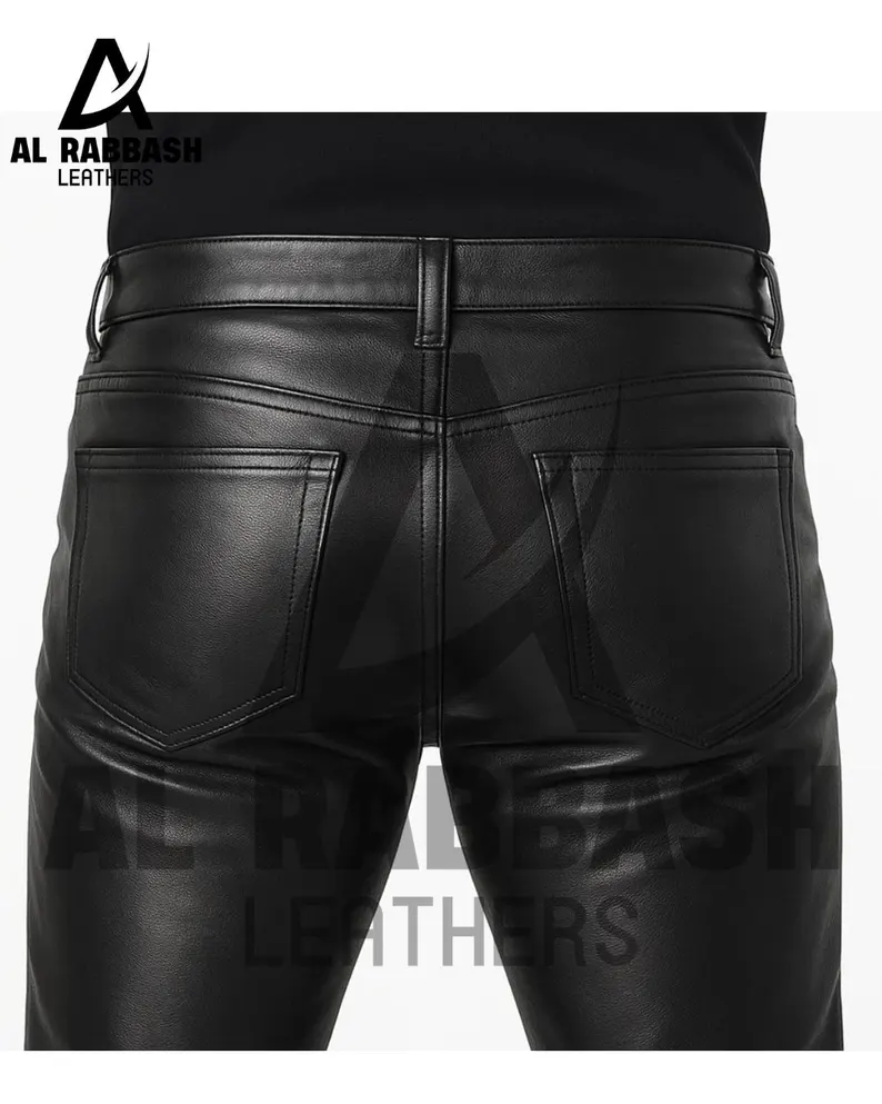 Men's Real Leather Black Pants with Zipper Sheep/Lambskin Leather Trouser - Image 3