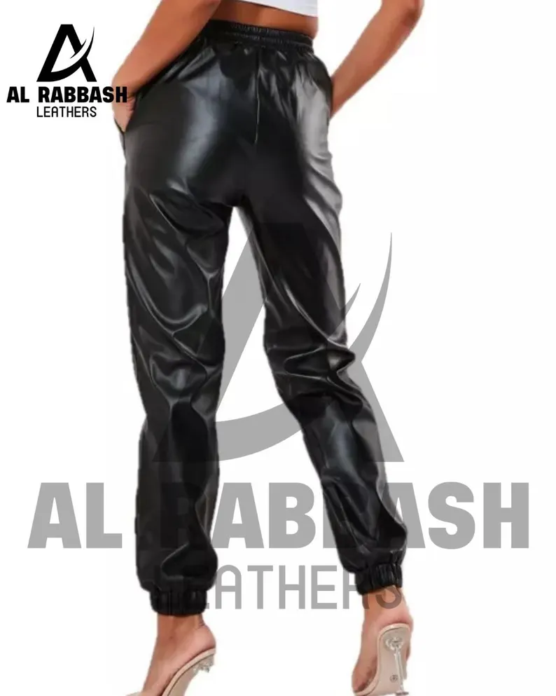 Genuine Sheepskin Leather Joggers: Handmade Women's Drawstring Pants - Image 3