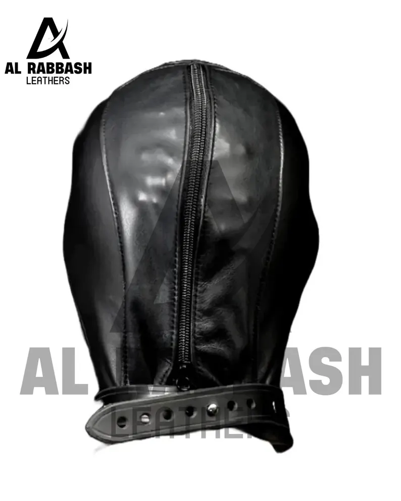 Black Leather Hood with Mouth Opening – Adjustable Headgear, Unisex Costume Accessory - Image 5