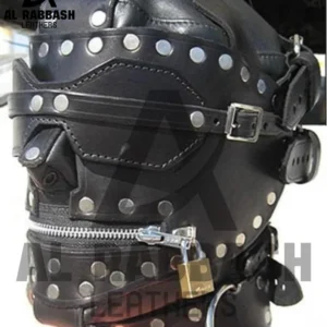 100% Genuine Leather Lockable Hood – Custom Handmade Full Head Mask with Detachable Eye Section