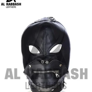 Handmade Black Leather Full Head Mask: Exposed Eyes, Zippered Mouth