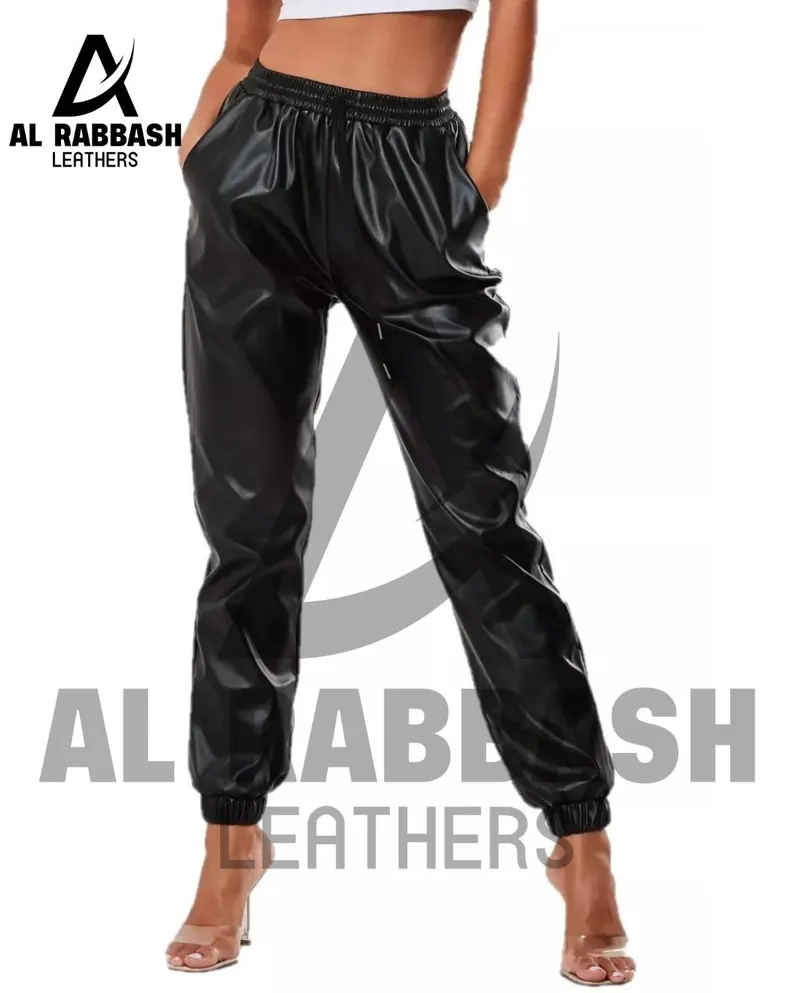 Genuine Sheepskin Leather Joggers: Handmade Women's Drawstring Pants