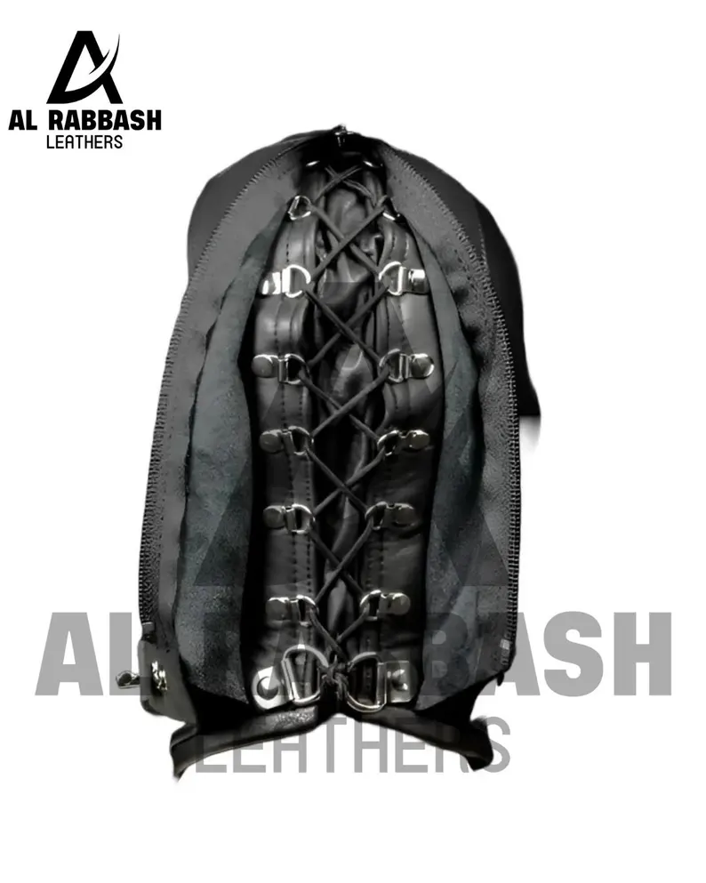 Black Leather Hood with Mouth Opening – Adjustable Headgear, Unisex Costume Accessory - Image 2