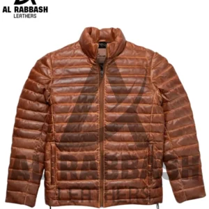 Men's Handmade Distressed Lambskin Leather Puffer Jacket