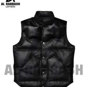 Handmade Lambskin Leather Puffer Vest | Black Quilted Sleeveless Jacket