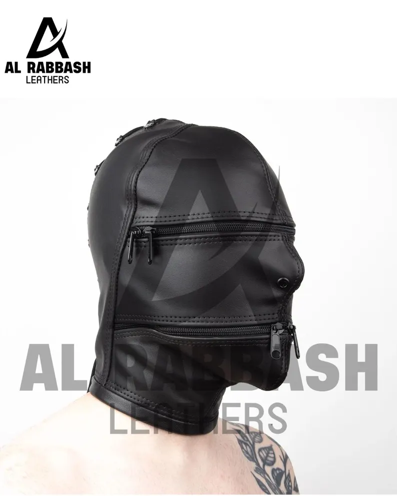 Handmade Leather Hood - Dual Zipper Mask - Custom Fit