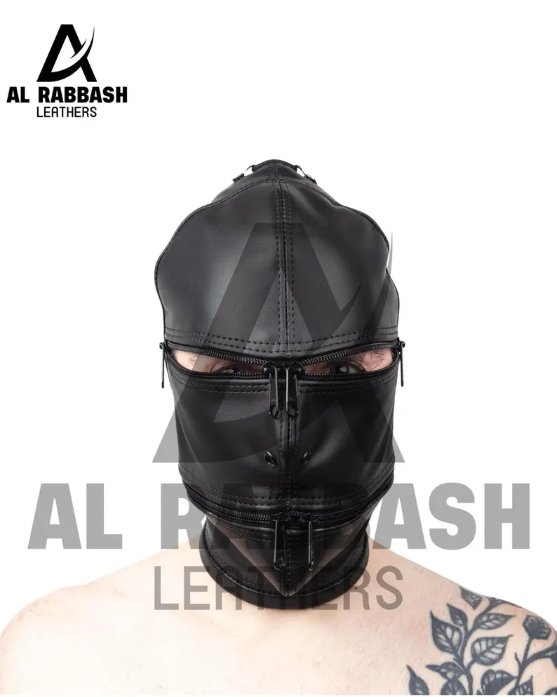 Handmade Leather Hood - Dual Zipper Mask - Custom Fit - Image 4