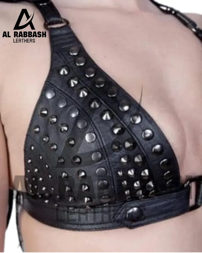 Handmade Studded Cowhide Leather Bra | Gothic Festival Bralette - Image 3
