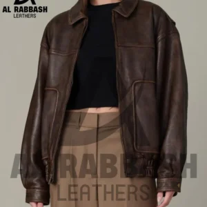 1980s Oversized Distressed Vintage Real Brown Leather Jacket: Bomber Retro Boxy Fit Coat