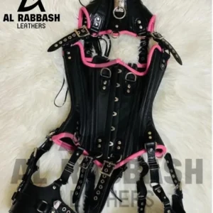 Real Leather Overbust Corset: Steel Boned, Lace-Up with Neck Corset