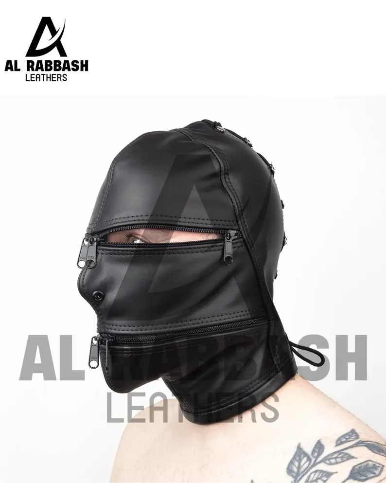 Handmade Leather Hood - Dual Zipper Mask - Custom Fit - Image 3