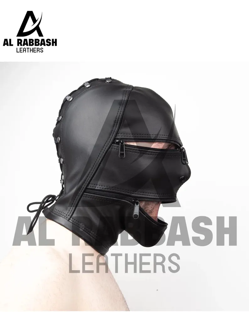 Handmade Leather Hood - Dual Zipper Mask - Custom Fit - Image 2