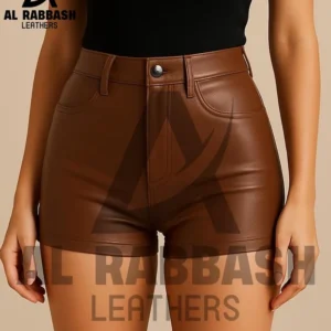 Handmade Brown Cowhide Leather High-Waisted Shorts | Vintage Style