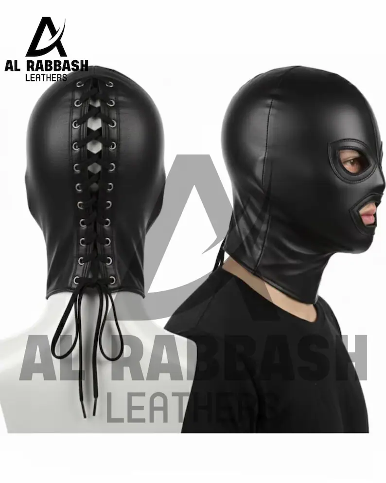 Handcrafted Black Leather Full Head Hood Mask | Custom Made Gothic Steampunk Cyberpunk Cosplay