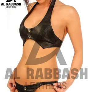 Leather Lingerie Set - Handmade Genuine Leather Bra and Panty - Gothic Halter Neck Bikini