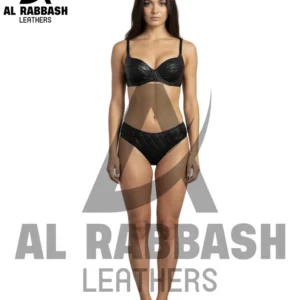 Black Quilted Leather Lingerie Set - Handmade Clubwear And Roleplay Outfit