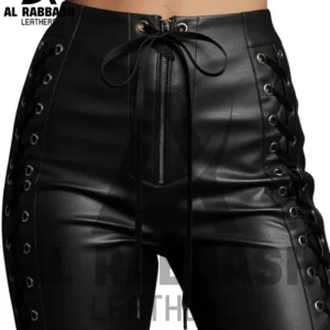 Lace-Up Lambskin Leather Pants – High-Waist Skinny Fit Trousers
