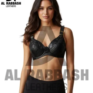 Handmade Quilted Black Leather Bralette - Gothic Bustier Crop Top