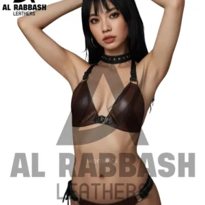 Harness Goth Leatherette Bikini Set with Neck Collar | Strappy Triangle Top & Adjustable Buckled Bottoms