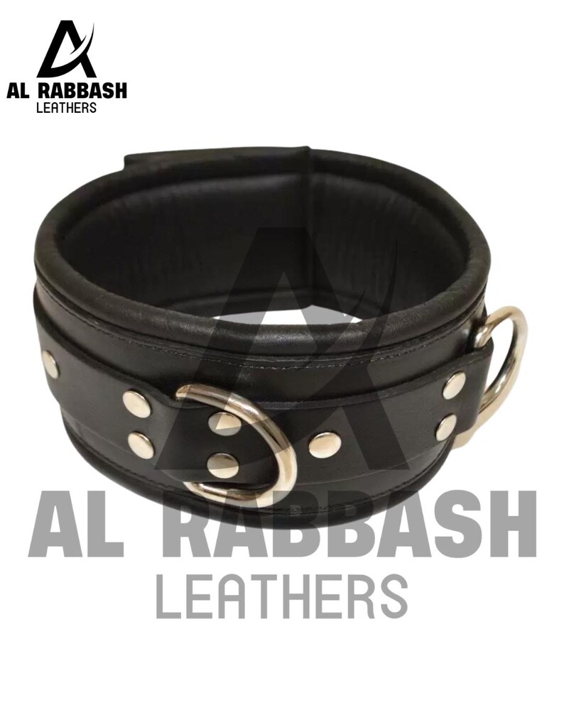 Black Leather Lockable Collar - Bondage Restraint - Adjustable BDSM Fetish Collar - Image 2