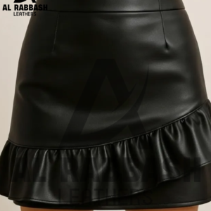 Women’s Black Leather Mini Skirt | High Waisted Ruffle Skirt | Trendy Party Outfit Casual Chic Gift