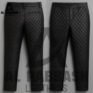 Men’s Quilted Genuine Leather Pants – Black Biker Trousers Custom Made
