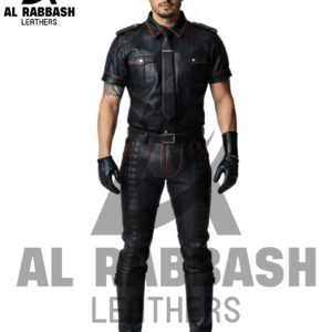 Men’s Genuine Leather Police Military Style Uniform Shirt & Pants – Casual Wear