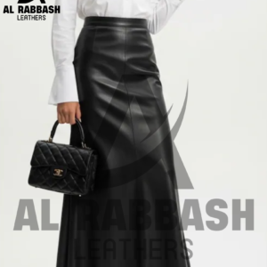 Black Lambskin Leather Maxi Skirt | Women's Genuine Leather A-Line Skirt | High Waisted Long Skirt