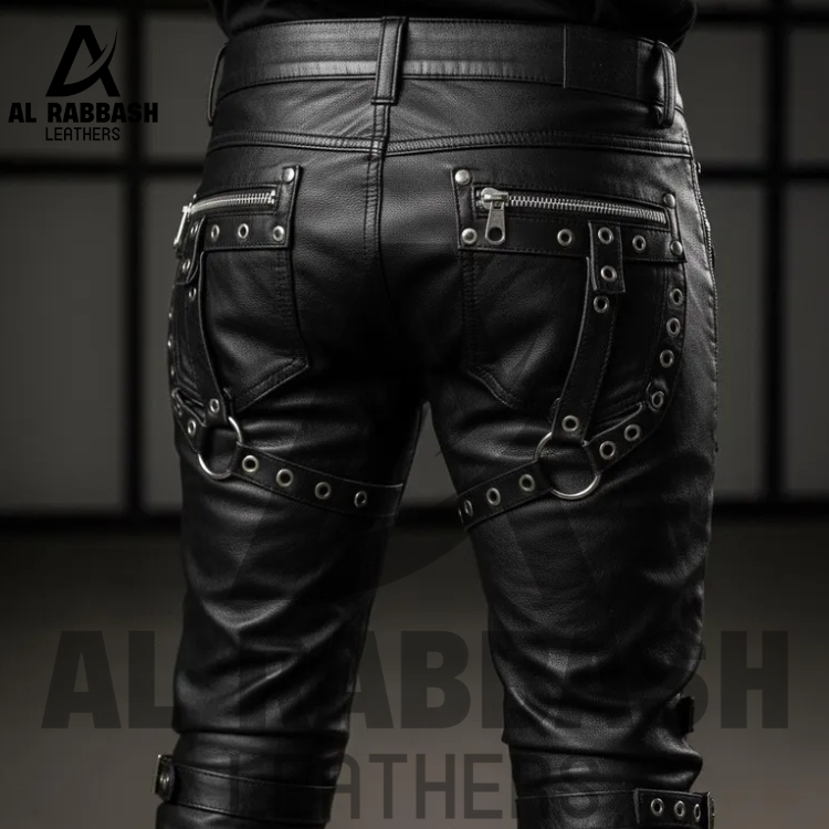 Handmade Black Punk Leather Pants | Gothic Bondage Pants for Men | Custom Zipper & Strap - Image 5