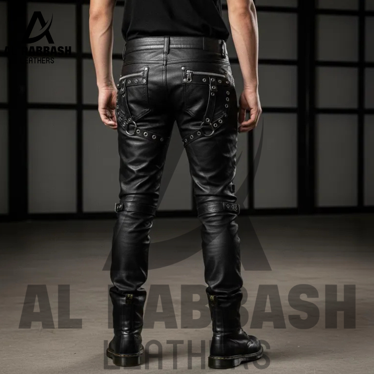 Handmade Black Punk Leather Pants | Gothic Bondage Pants for Men | Custom Zipper & Strap - Image 3