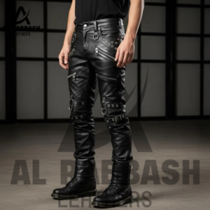 Handmade Black Punk Leather Pants | Gothic Bondage Pants for Men | Custom Zipper & Strap