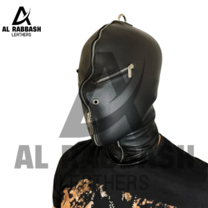 Leather Zipper Hood With Back Laces