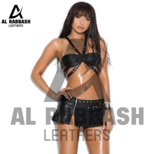 Leather Buckle Harness Bra & Mini Skirt