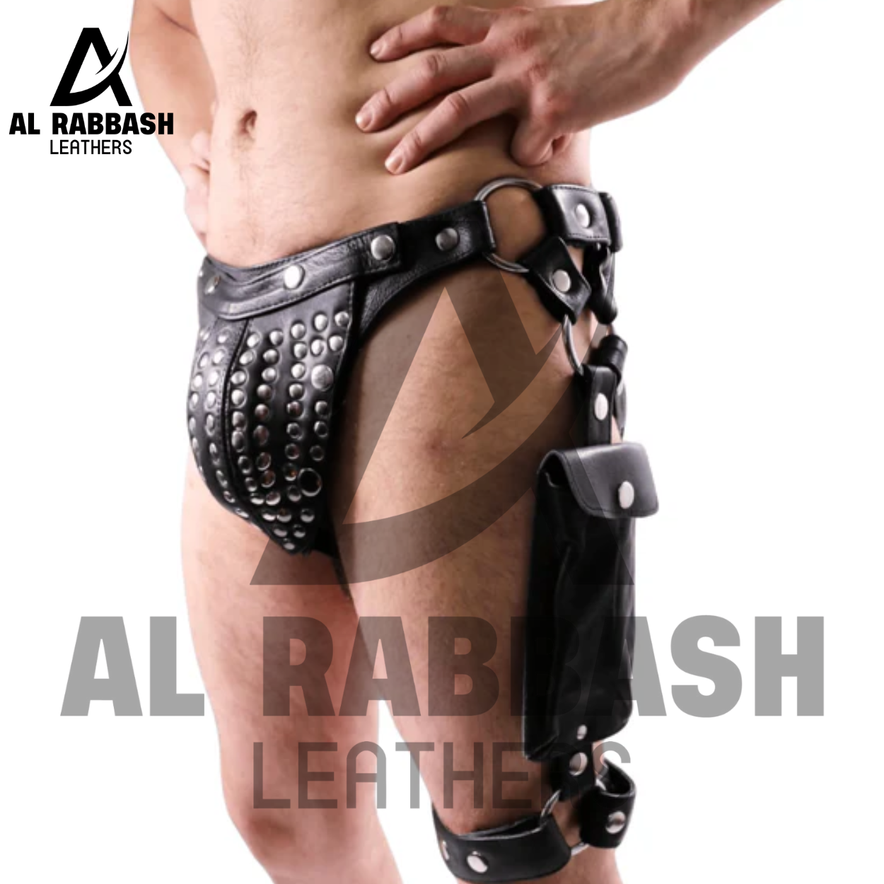 Studded Leather Jockstrap with Leg Holster