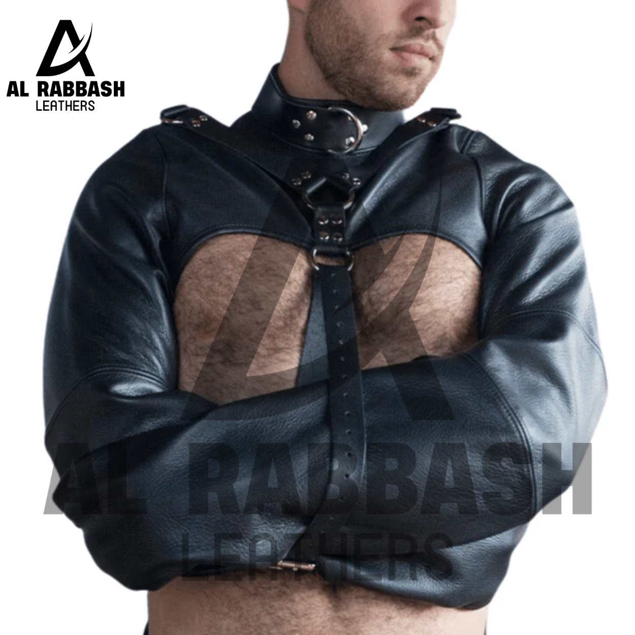 Leather Open Chest Straight Jacket
