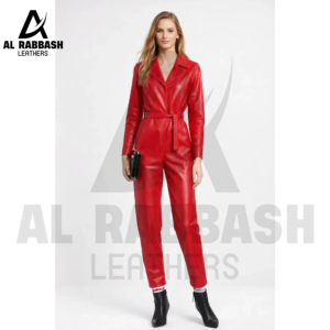 Red Leather Belted Jumpsuit
