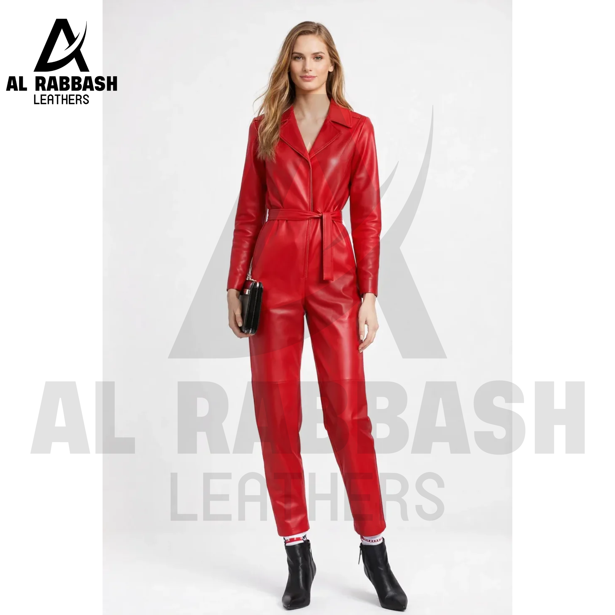 Red Leather Belted Jumpsuit